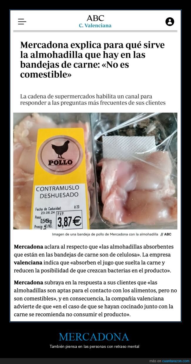 mercadona,explicar,almohadillas,carne,comestible