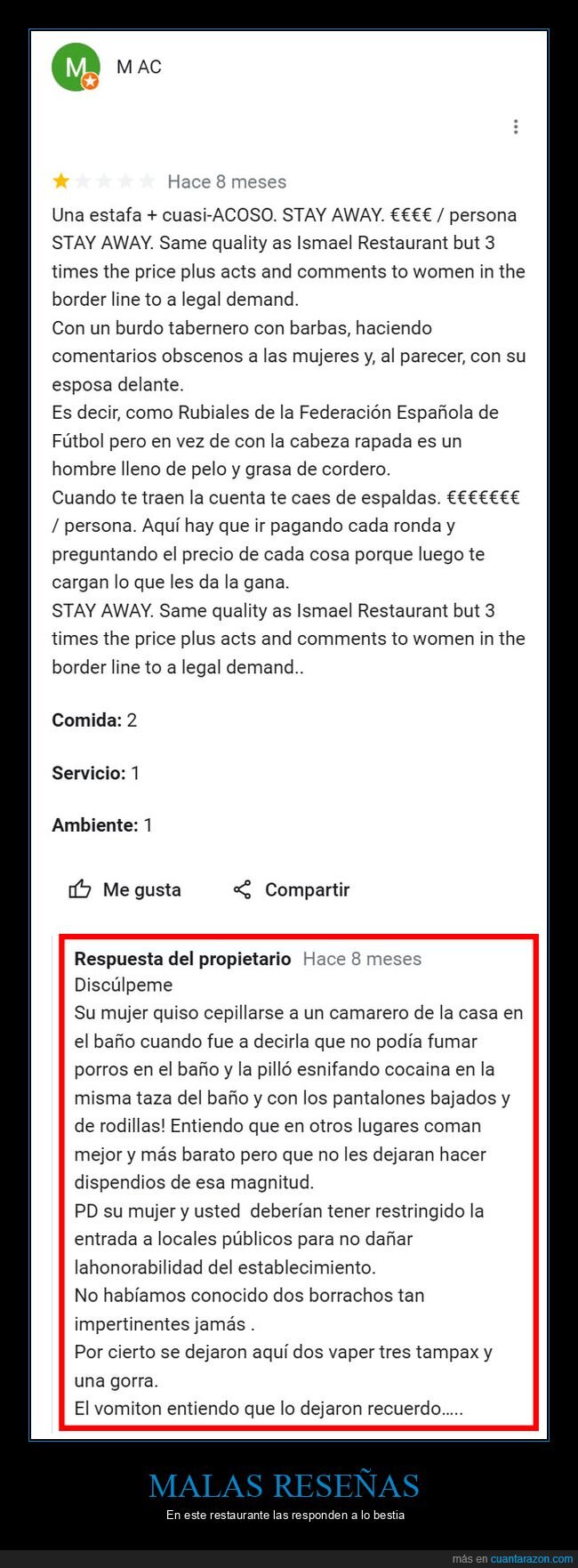 reseña,restaurante,respuesta