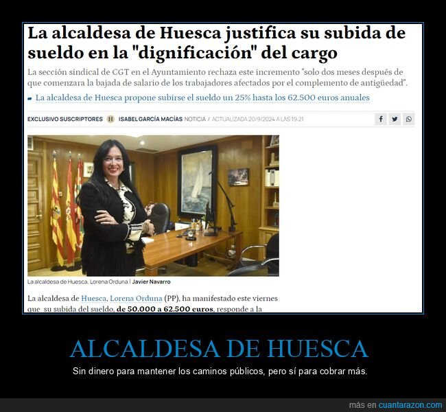 alcaldesa,huesca,salario,dinero,dignificación,políticos