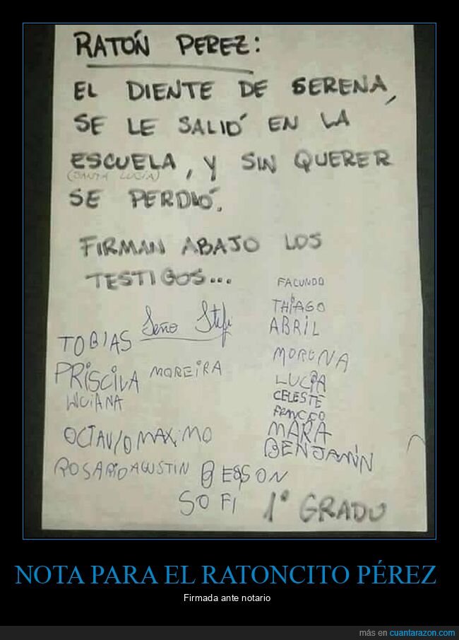 nota,ratoncito pérez,diente,perderse,firmar,testigos