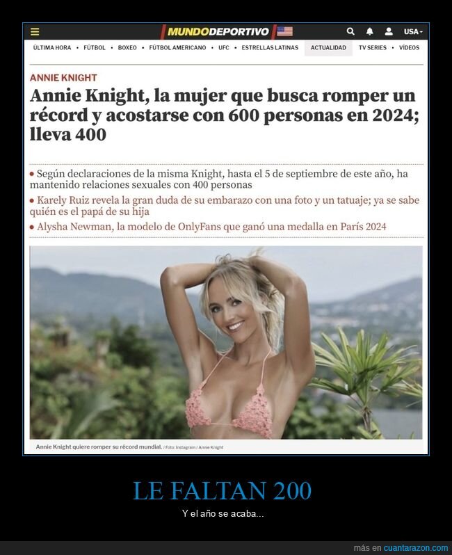 annie knight,récord,promiscuidad