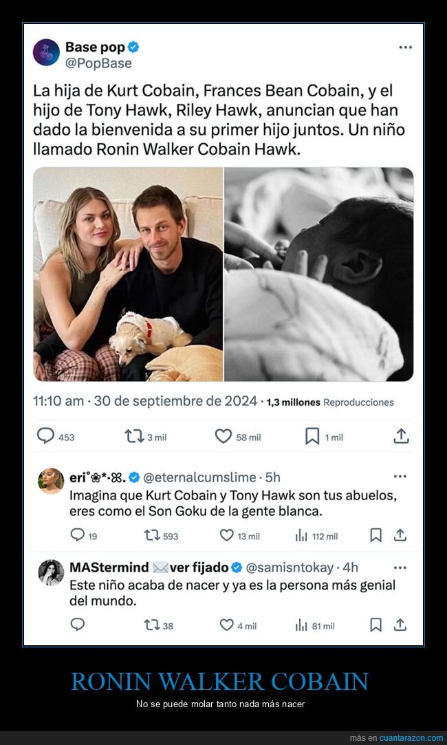 frances bean cobain,hijo,kurt cobain,riley hawk,ronin walker cobain,tony hawk