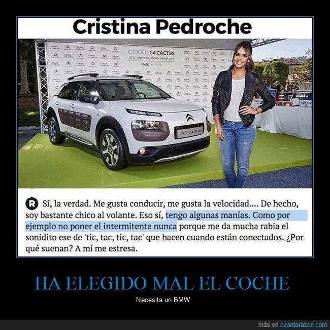 coches,cristina pedroche,intermitente