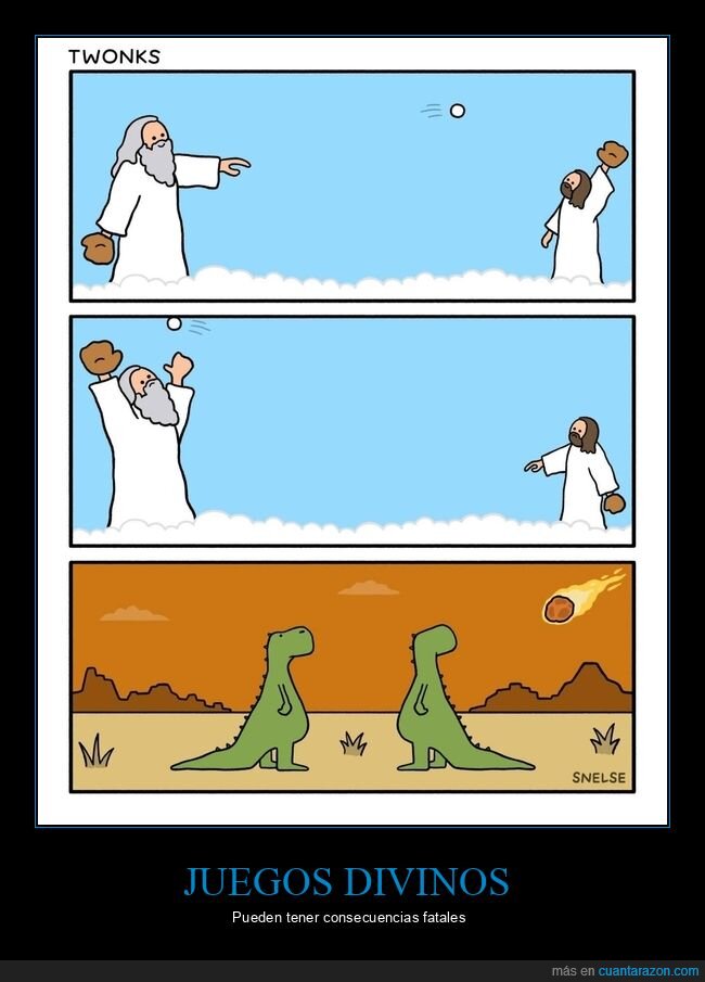 dios,jugando,pelota,asteroide,dinosaurios