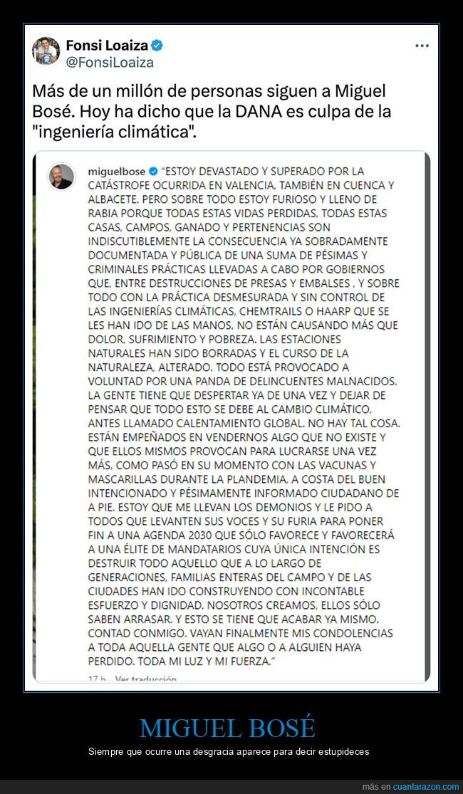 conspiranoicos,dana,miguel bosé,negacionistas,valencia