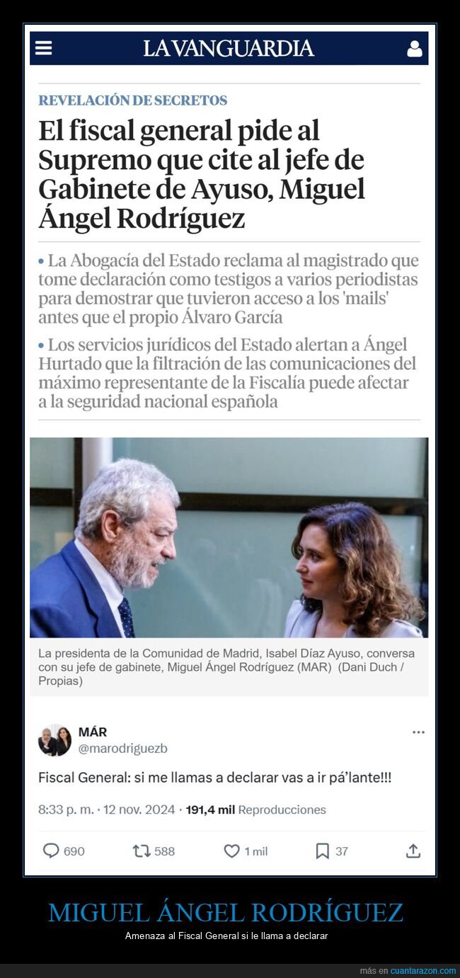 miguel ángel rodríguez,fiscal,amenaza,declarar,políticos