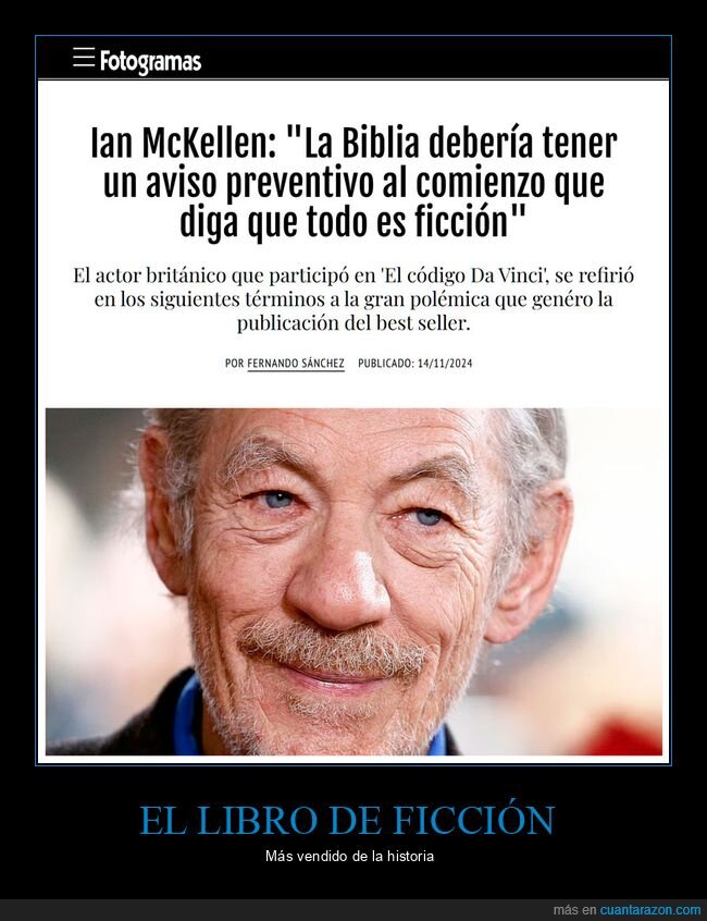 ian mckellen,biblia,aviso,ficción