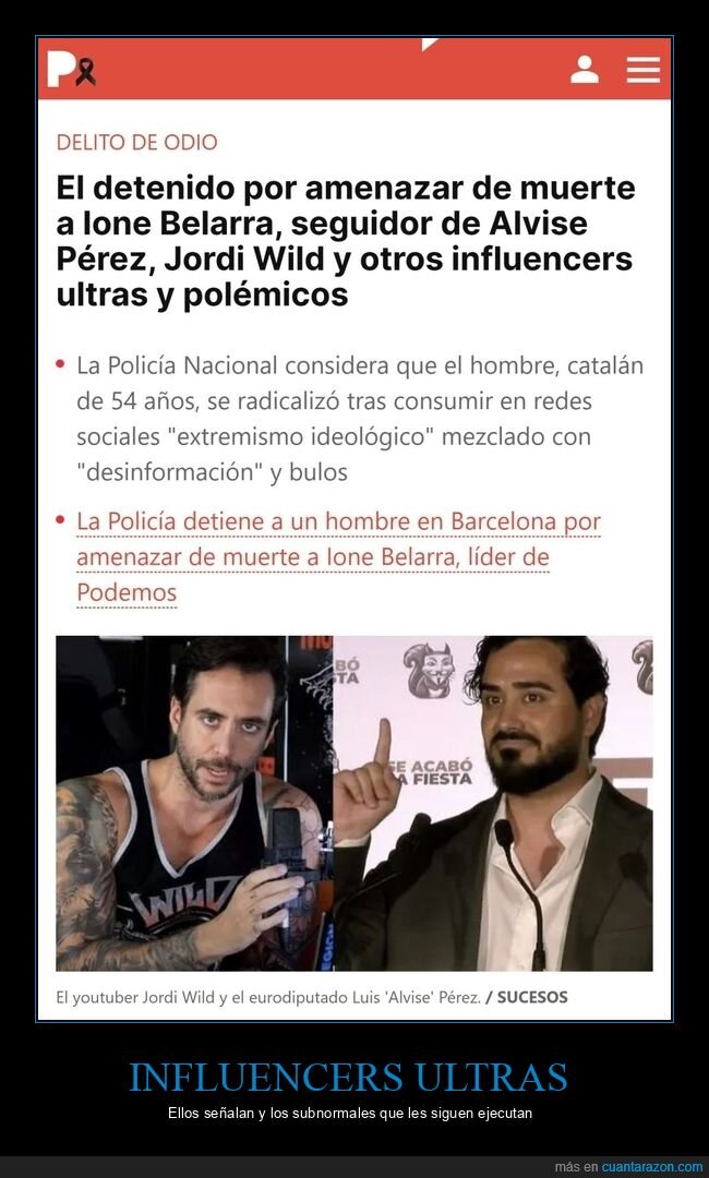 detenido,amenazar,ione belarra,influencers