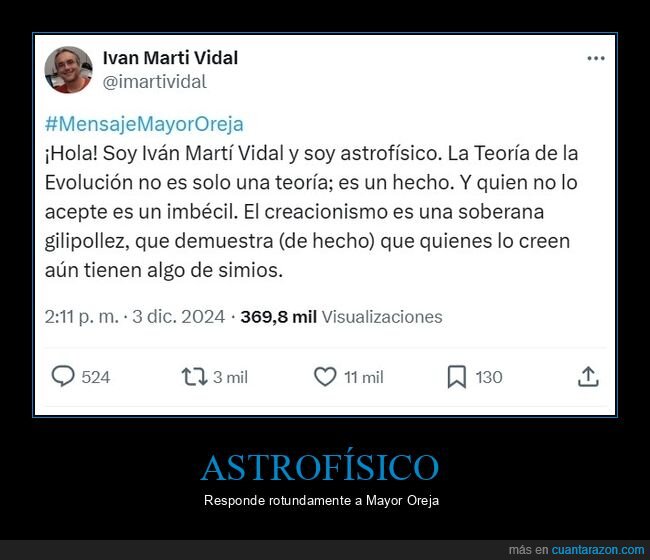 astrofísico,mayor oreja,creacionismo,evolución,políticos