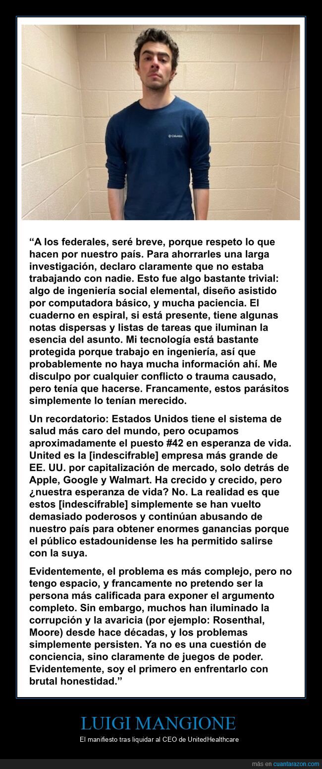 luigi mangione,manifiesto