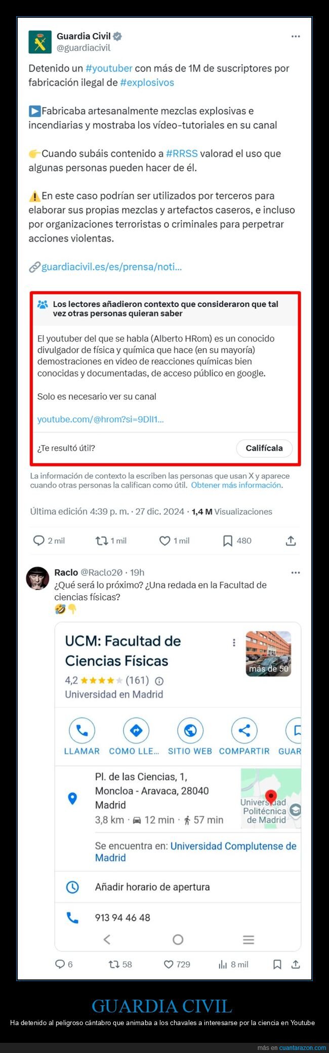 guardia civil,detenido,youtuber,explosivos,ciencia