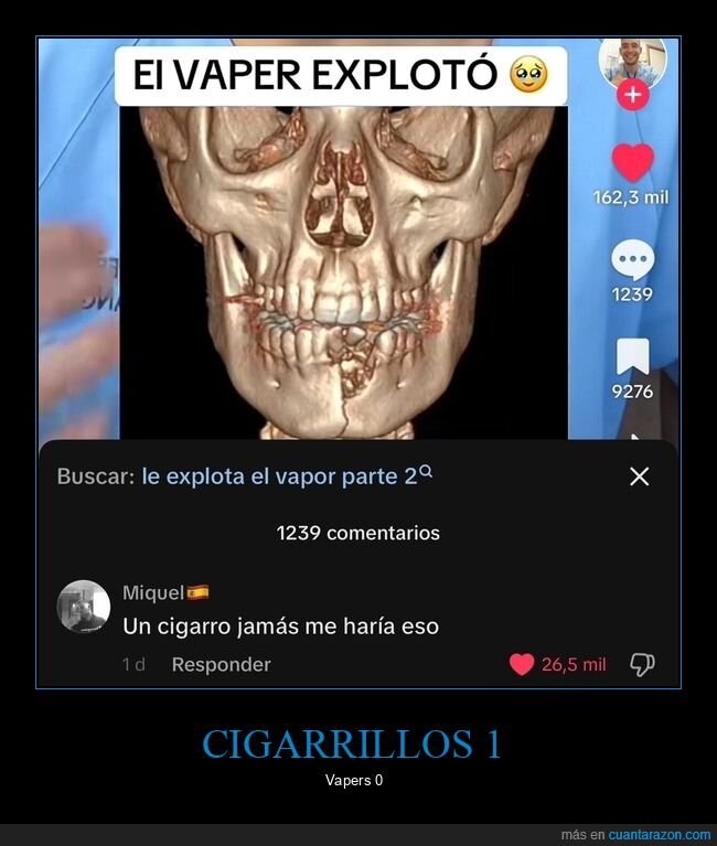 vaper,cigarro,explotar,destrozar,boca