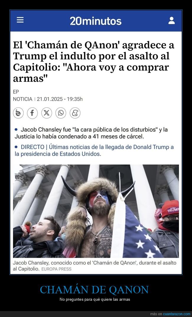 chamán de qanon,donald trump,indulto,capitolio,armas