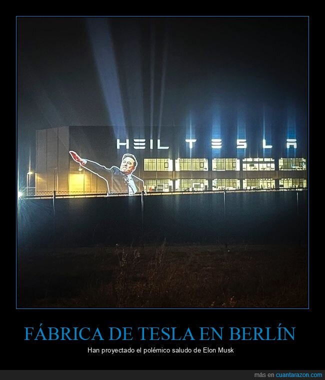 fábrica,tesla,elon musk,saludo nazi,proyección