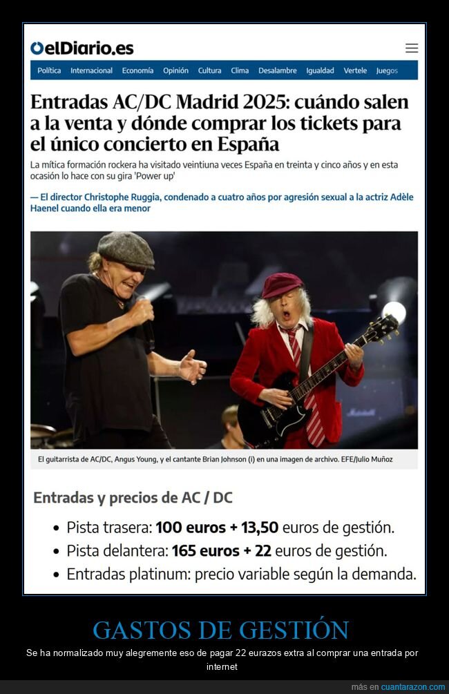 acdc,concierto,entradas,gastos de gestión