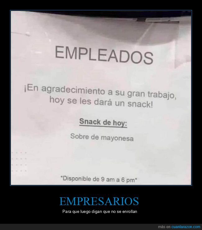 empleados,agradecimiento,snack,mayonesa