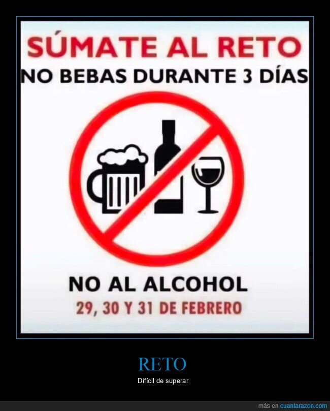 reto,beber,añcohol,febrero