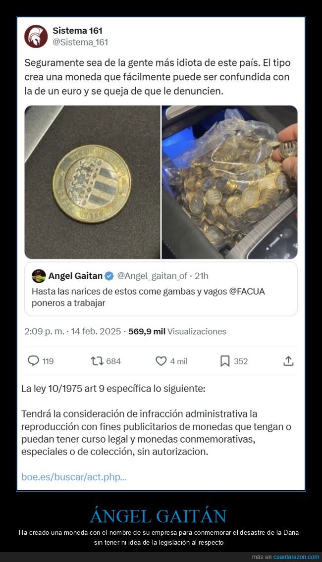 ángel gaitán,moneda,denuncia