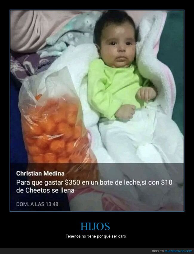 bebé,cheetos,leche