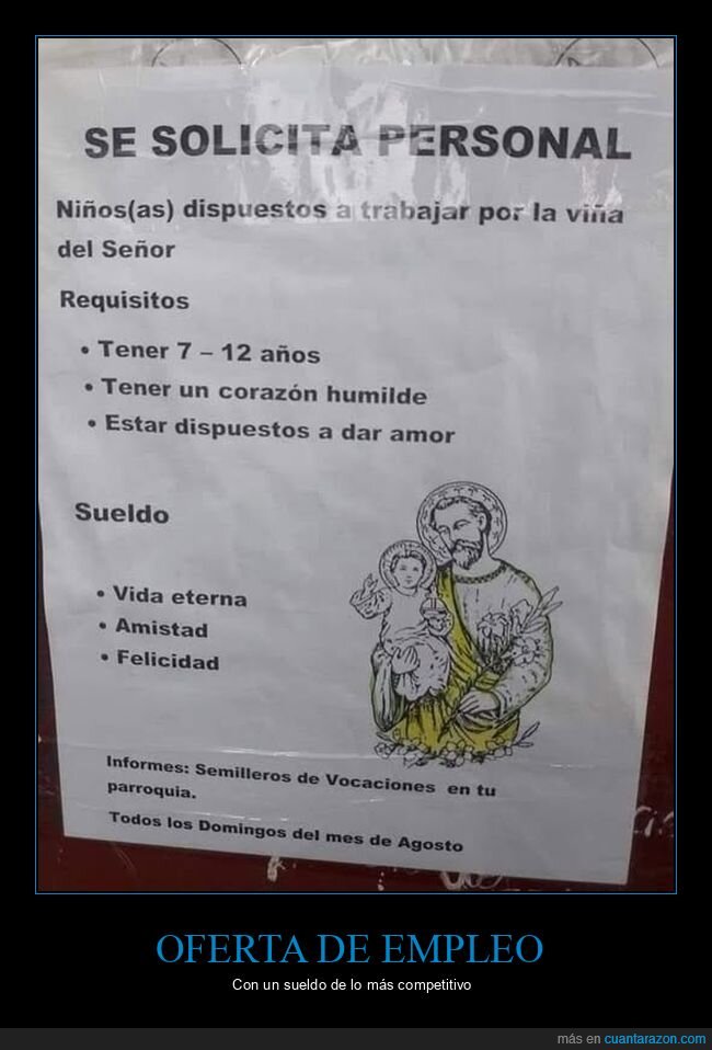 oferta de empleo,parroquia,niños