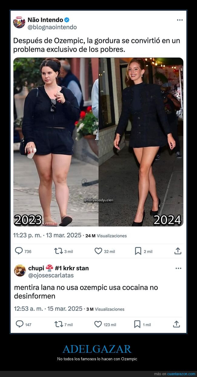 adelgazar,antes,coca,después,lana del rey,ozempic