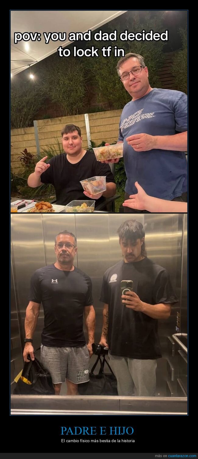 padre,hijo,cambio físico,antes,después
