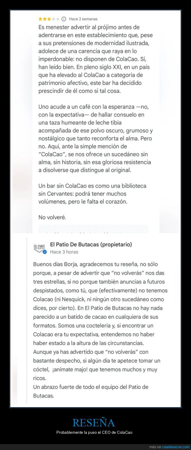 colacao,cotelería,reseña