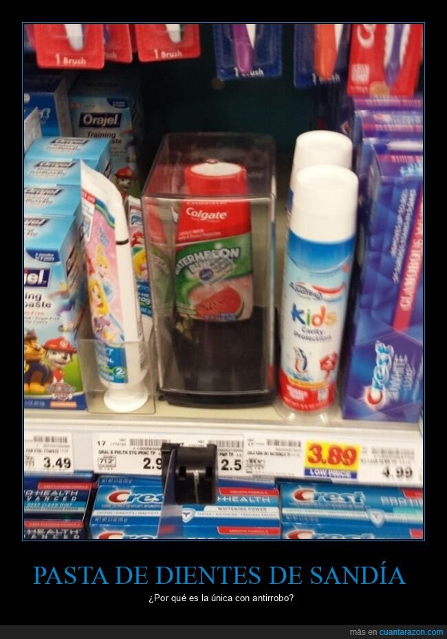 antirrobo,pasta de dientes,sandía