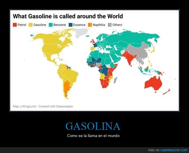 gasolina,nombres,países,mapas