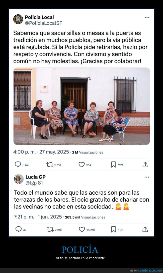 aceras,policía,sillas