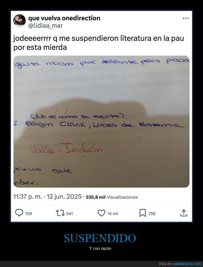 bagin clanck,examen,fails,literatura,pau,valle inclán