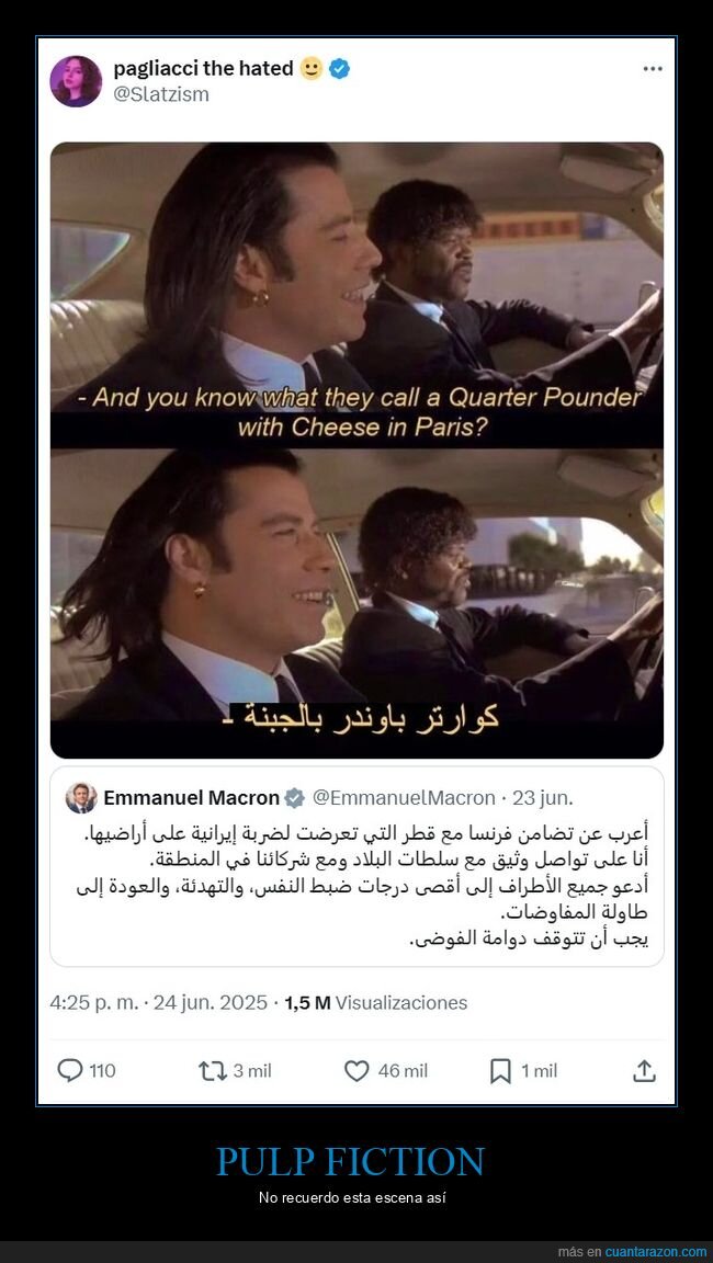 pulp fiction,cuarto de libra,parís,macron,árabe