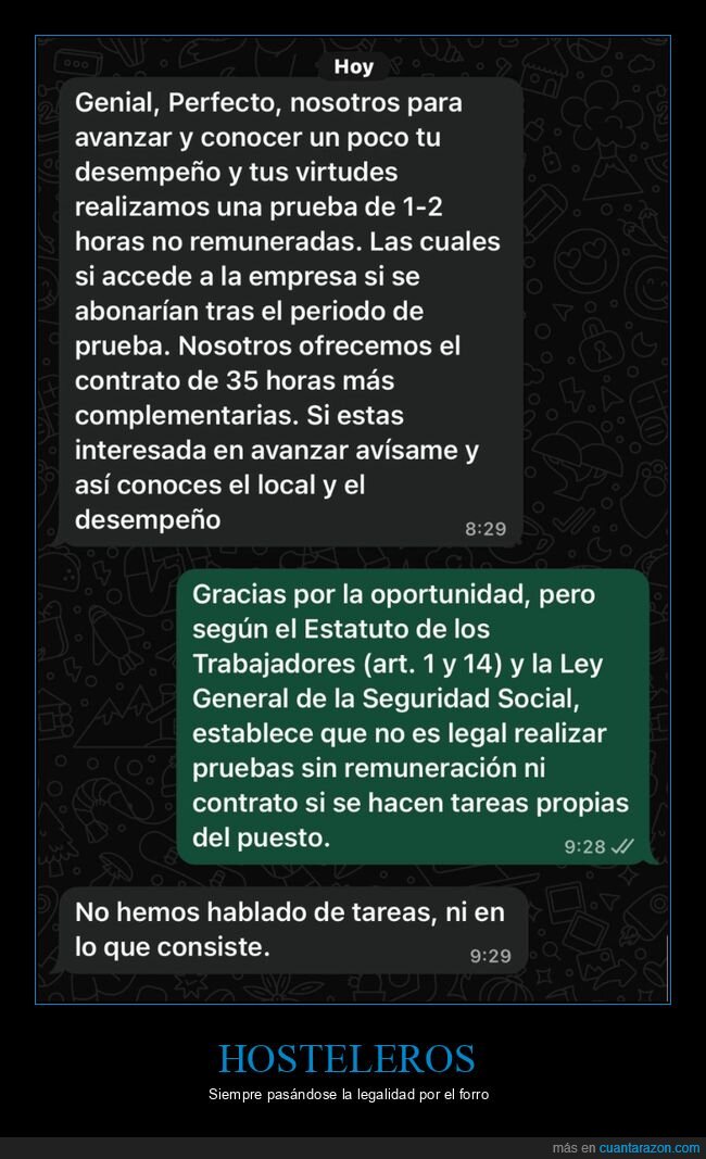 horas de prueba,hostelería