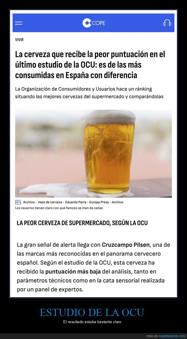 estudio,ocu,cerveza,peor,cruzcampo