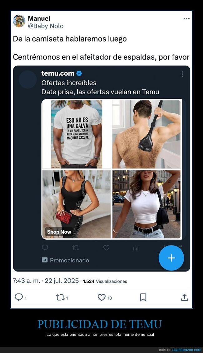 afeitador,anuncios,camiseta,espalda,temu