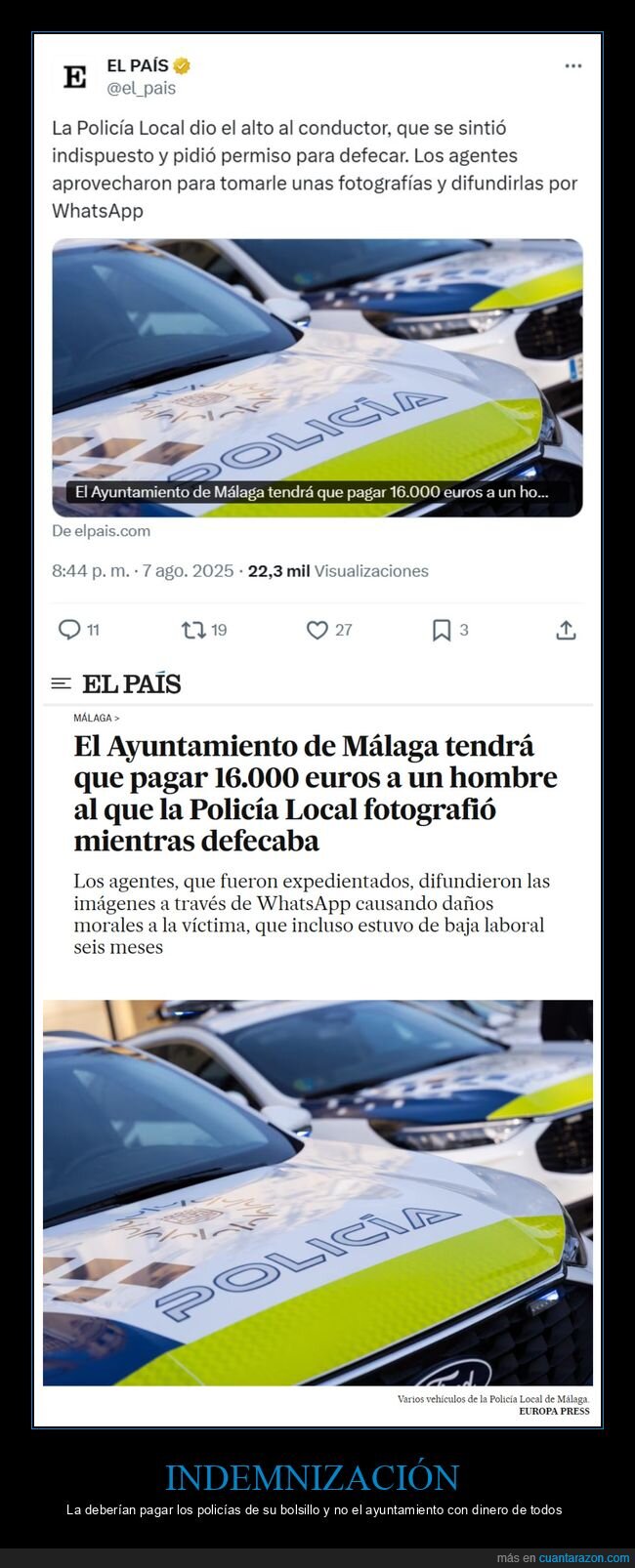 policía,defecar,fotos,difundir,pagar