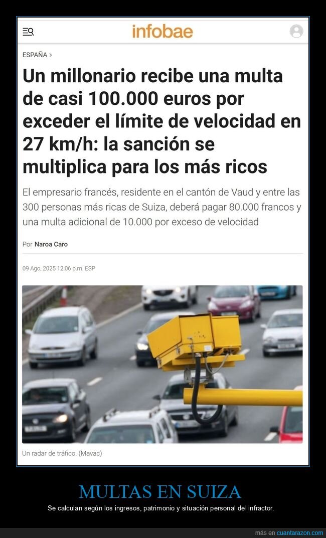 millonario,multa,límite de velocidad