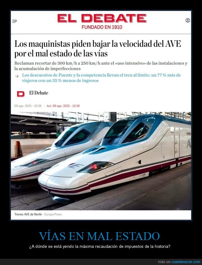 ave,velocidad,vías,mal estado