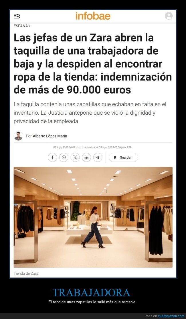 zara,taquilla,despido,robo,indemnización