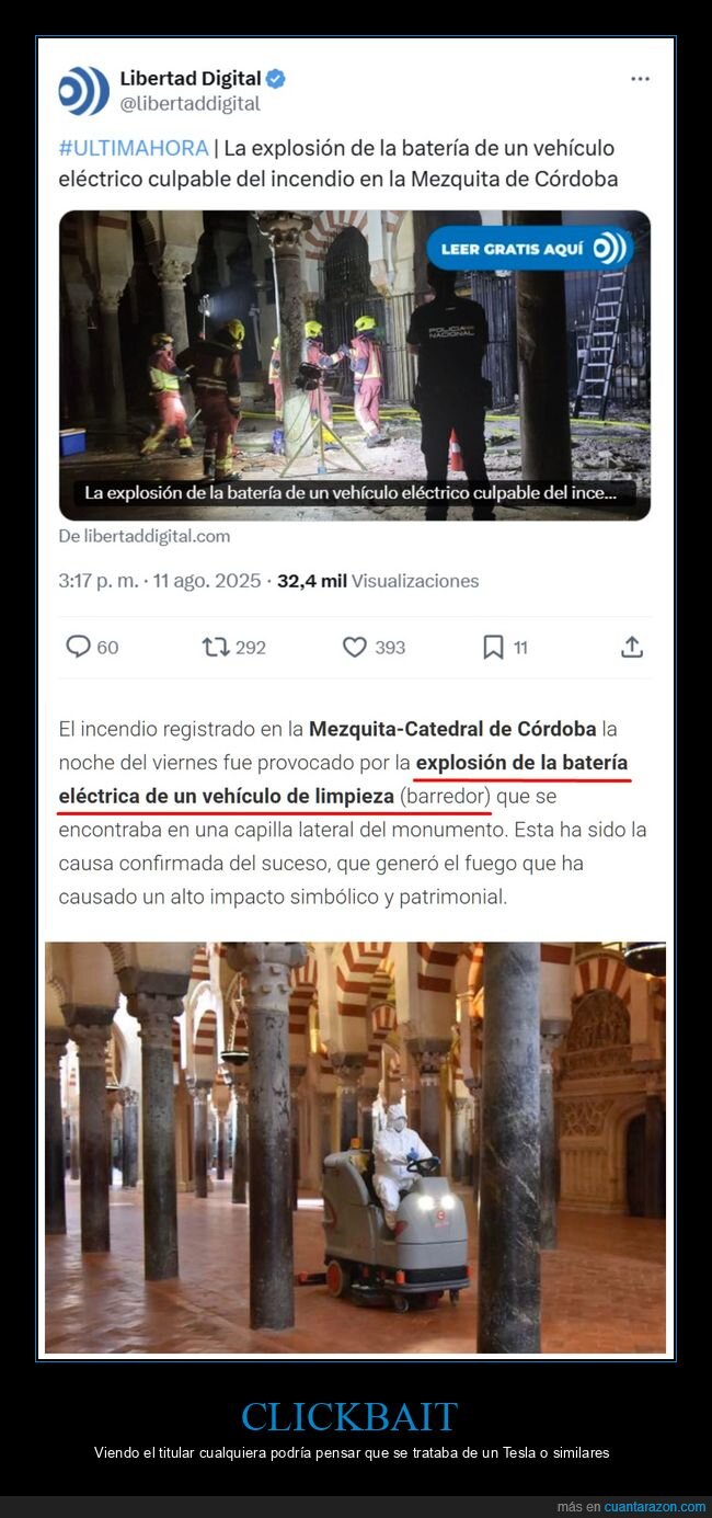 clickbait,mezquita de córdoba,incendio,vehículo eléctrico