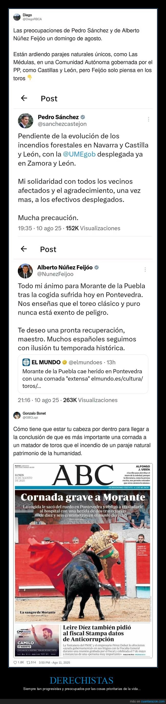 pedro sánchez,feijóo,incendios,toros