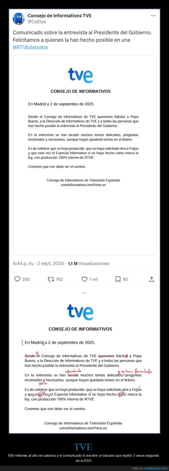 tve,comunicado,ortografía