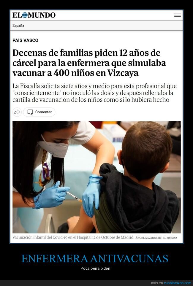 enfermera,antivacunas,cárcel,simular,vacunar,niños