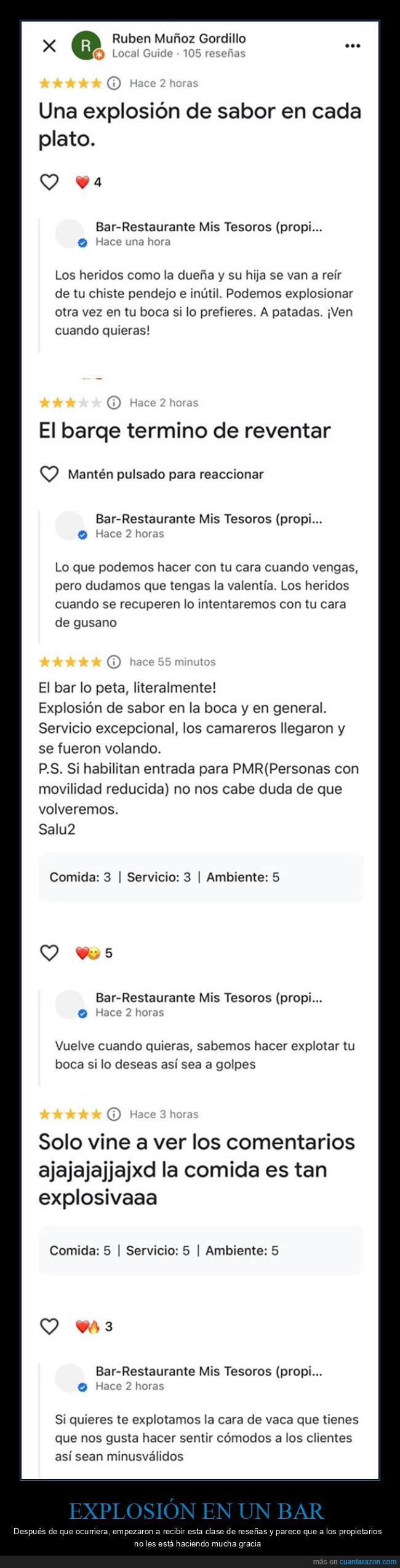 explosión,reseñas,restaurante