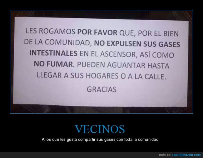 ascensor,carteles,fumar,gases,pedos,vecinos
