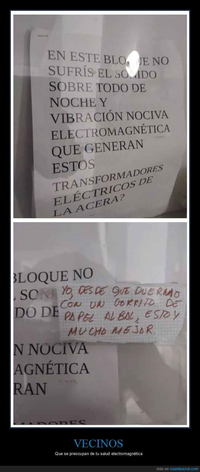 vecinos,carteles,sonido,transformadores eléctricos,gorro de papel albal