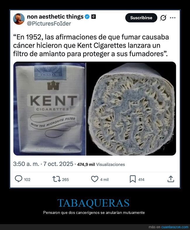 amianto,cáncer,filtro,fumar