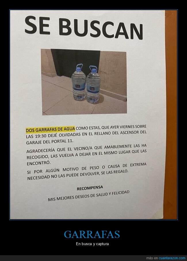 garrafas,agua,carteles,vecinos