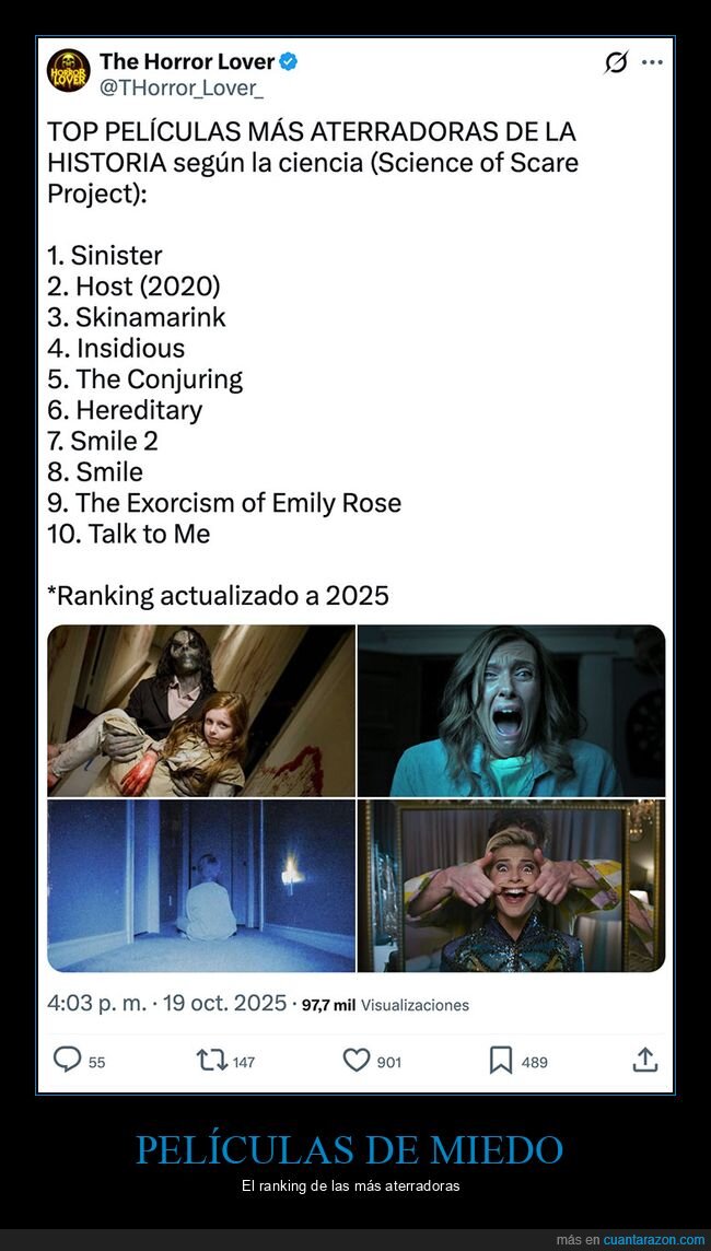 cine,películas de miedo,ranking