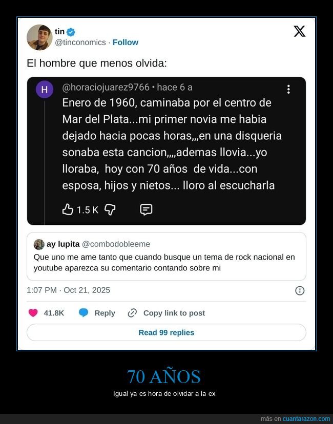 comentario,youtube,70 años,olvidar,ex